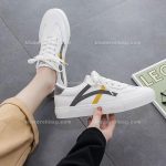 کفش اسپرت بغل خط دار طوسی زرد 13075