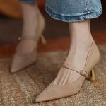 کفش پاشنه دار ترکیب اشبالت و چرم نسکافه ای کد 18339