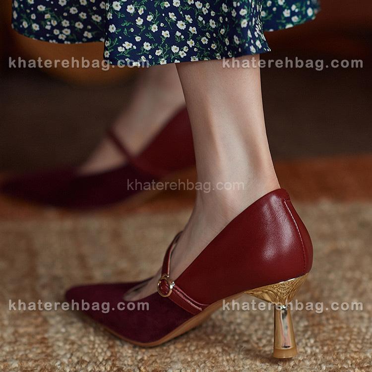 18360.. کفش پاشنه دار ترکیب اشبالت و چرم زرشکی کد 18360 - تصویر 9