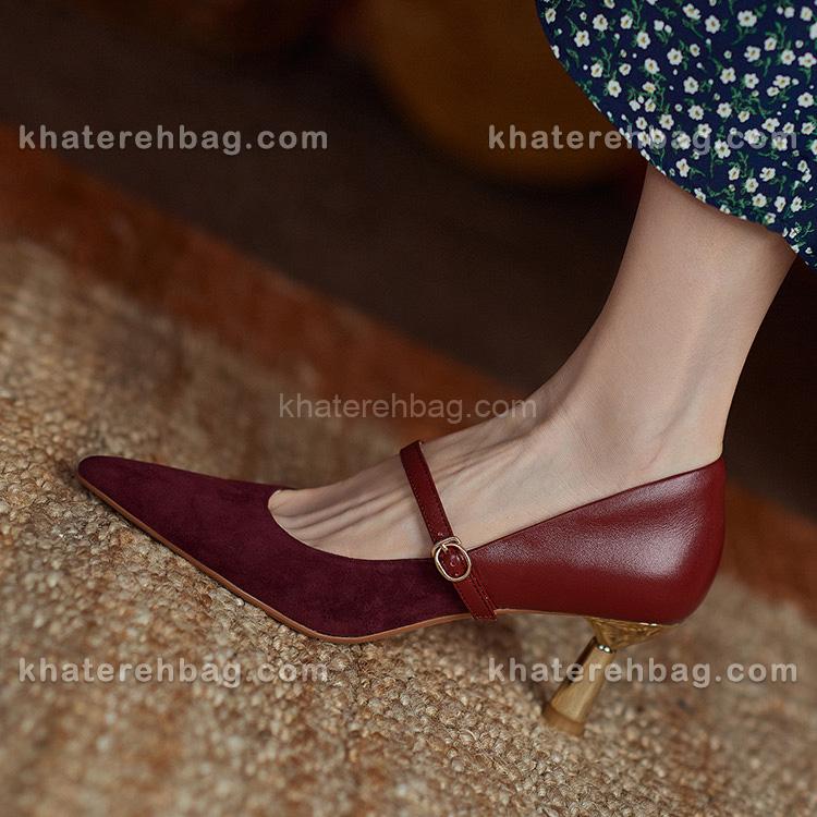 18360...... کفش پاشنه دار ترکیب اشبالت و چرم زرشکی کد 18360 - تصویر 8