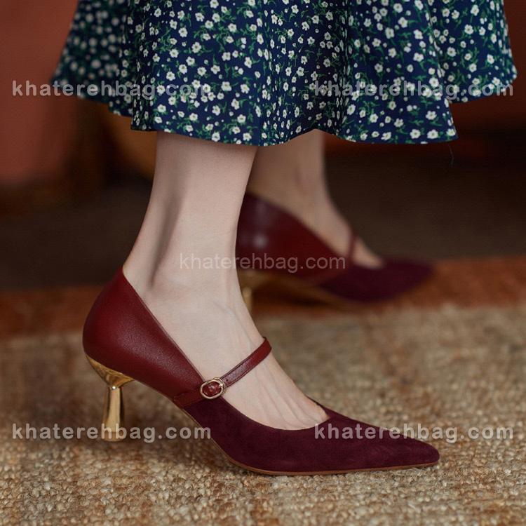 18360........ کفش پاشنه دار ترکیب اشبالت و چرم زرشکی کد 18360 - تصویر 7