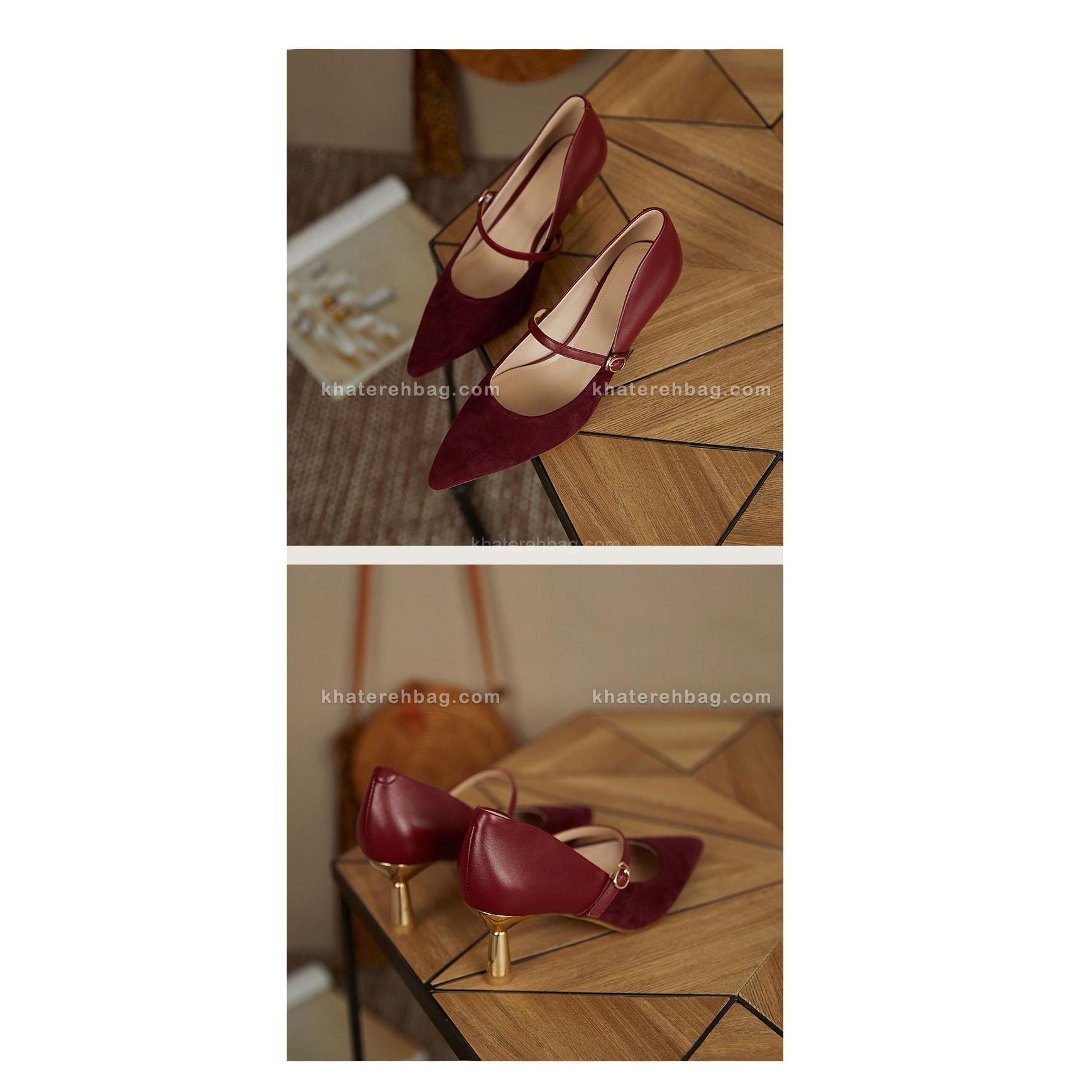 18360............ کفش پاشنه دار ترکیب اشبالت و چرم زرشکی کد 18360 - تصویر 5