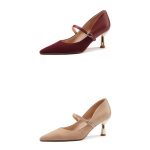 کفش پاشنه دار ترکیب اشبالت و چرم زرشکی کد 18360 - تصویر 4