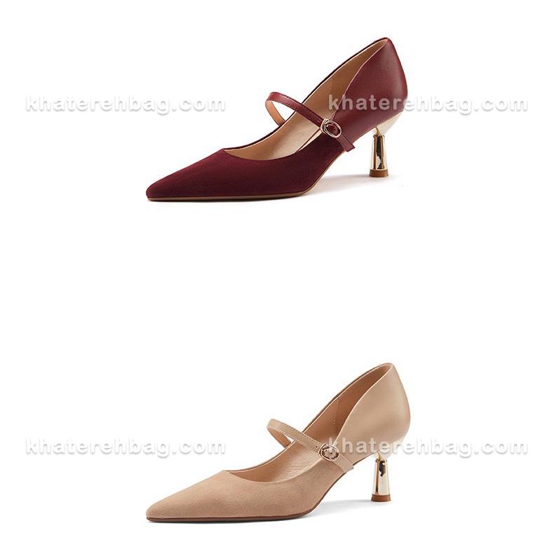 18360................ کفش پاشنه دار ترکیب اشبالت و چرم زرشکی کد 18360 - تصویر 4