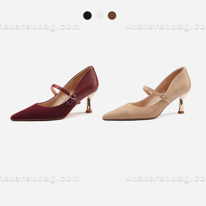 18360.................. کفش پاشنه دار ترکیب اشبالت و چرم زرشکی کد 18360 - تصویر 3