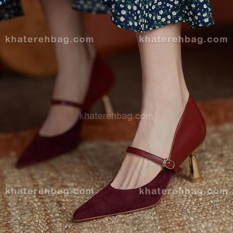 18360.... کفش پاشنه دار ترکیب اشبالت و چرم زرشکی کد 18360 - تصویر 1