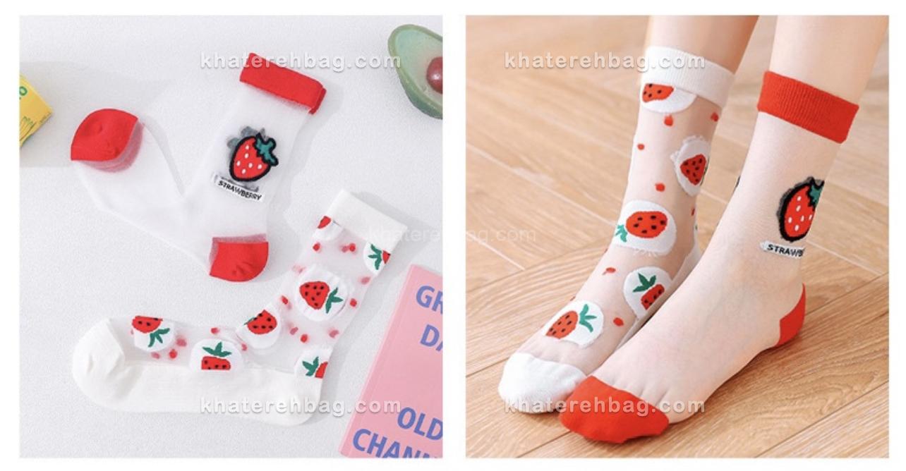 IMG_0142 جوراب ساق دار شیشه ای طرح توت فرنگی - کد : 20874 - تصویر 2