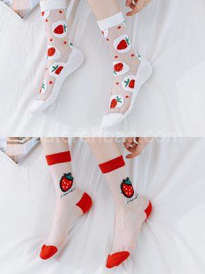 جوراب ساق دار شیشه ای طرح توت فرنگی - کد : 20874