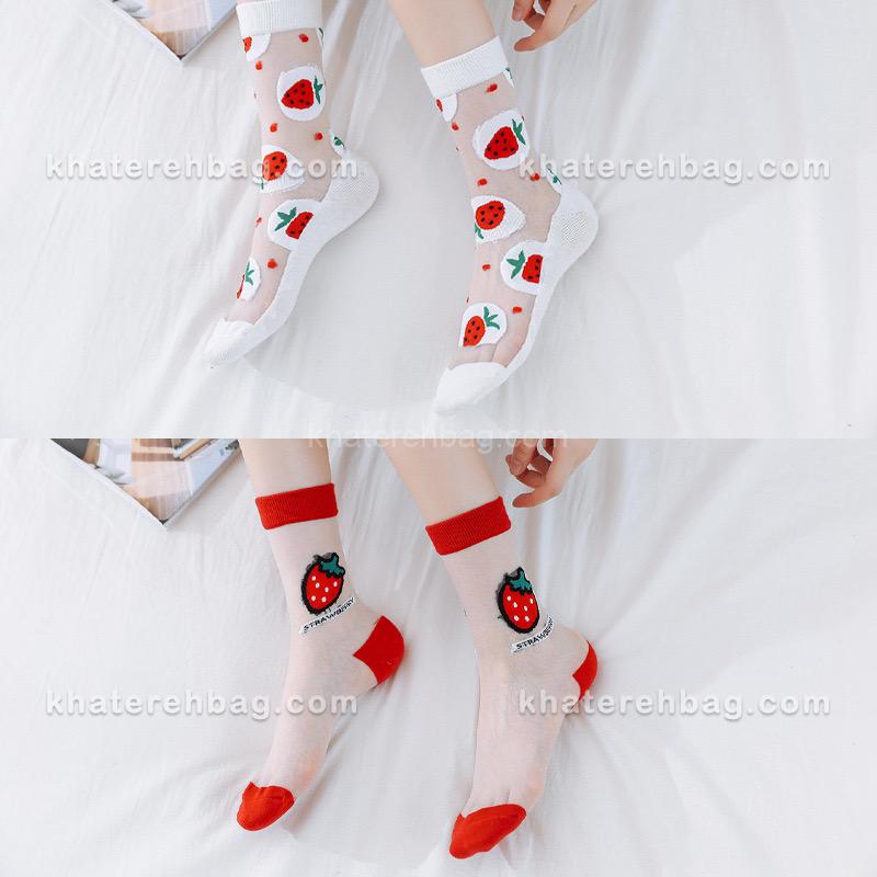 IMG_6958 جوراب ساق دار شیشه ای طرح توت فرنگی - کد : 20874 - تصویر 1